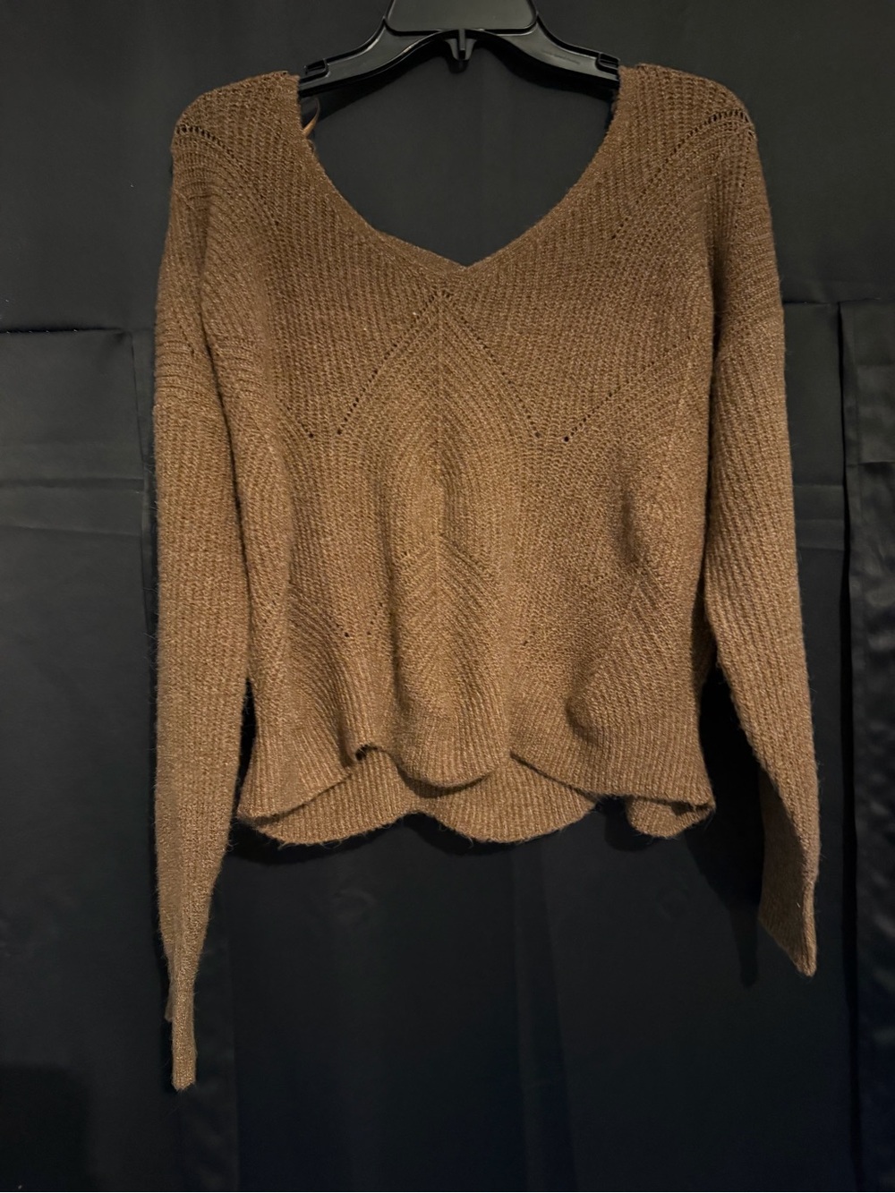 Pink Rose V-Neck Brown Knit Sweater
